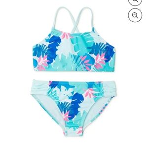 Wonder Nation Girls Palm Printed Bikini Swimsuit with UPF 50+, 2 Piece Size 18